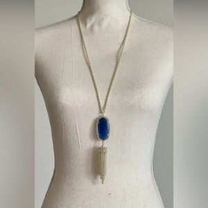 Kendra Scott Rayne Gold Long Pendant Tassel Necklace With Navy Stone - NEW!
